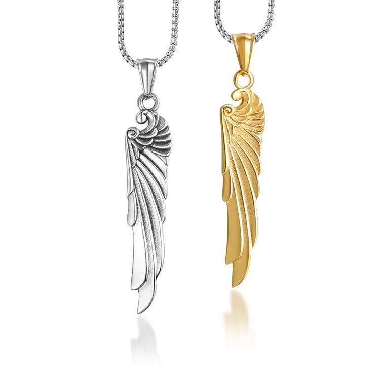 Cute Unique Lucky Little Feather Angel Wings Lover Fine Pendant Necklace Stainless Steel Couple Angel Jewelry