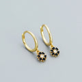 Romantic Black Zircon Flower Wedding Jewelry for Women Gold-Plated 925 Sterling Silver Floral Pendant Earrings Gift