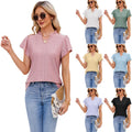 S-XXL Spring and Summer European and American Women's New Jacquard V-neck Ruffle Short Sleeve T-shirt Casual Top