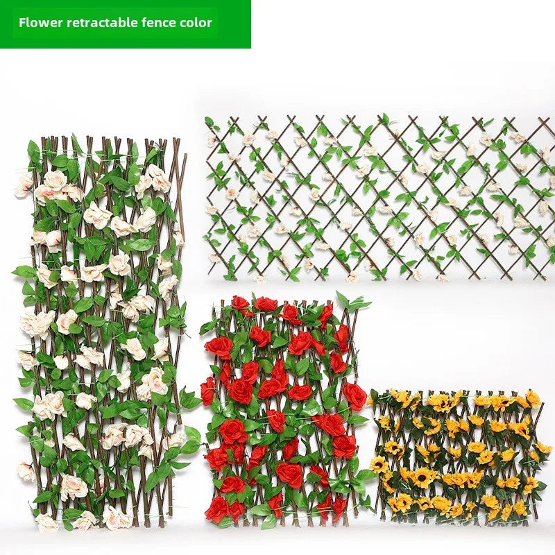 Simulated Courtyard Garden Decoration Telescopic Stretch Bamboo Wooden Fence Flower Stand Railing Guardrail Ivy-Artificial Plant