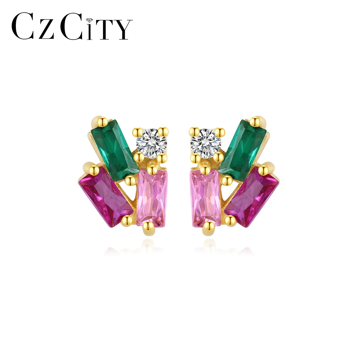 CZCITY Stud Korean Style Earing Woman Designer Silver Zarconia 925 Lady Trendy Zircon Colorful Earrings