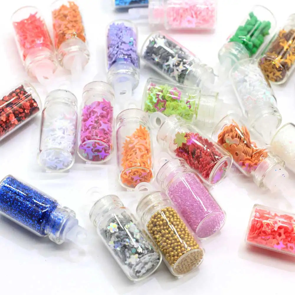 24 Colors in Glass Bottle Set Acrylic Nail Art Decor Glitter Diy Decor Gel Nail Stickers Decoration