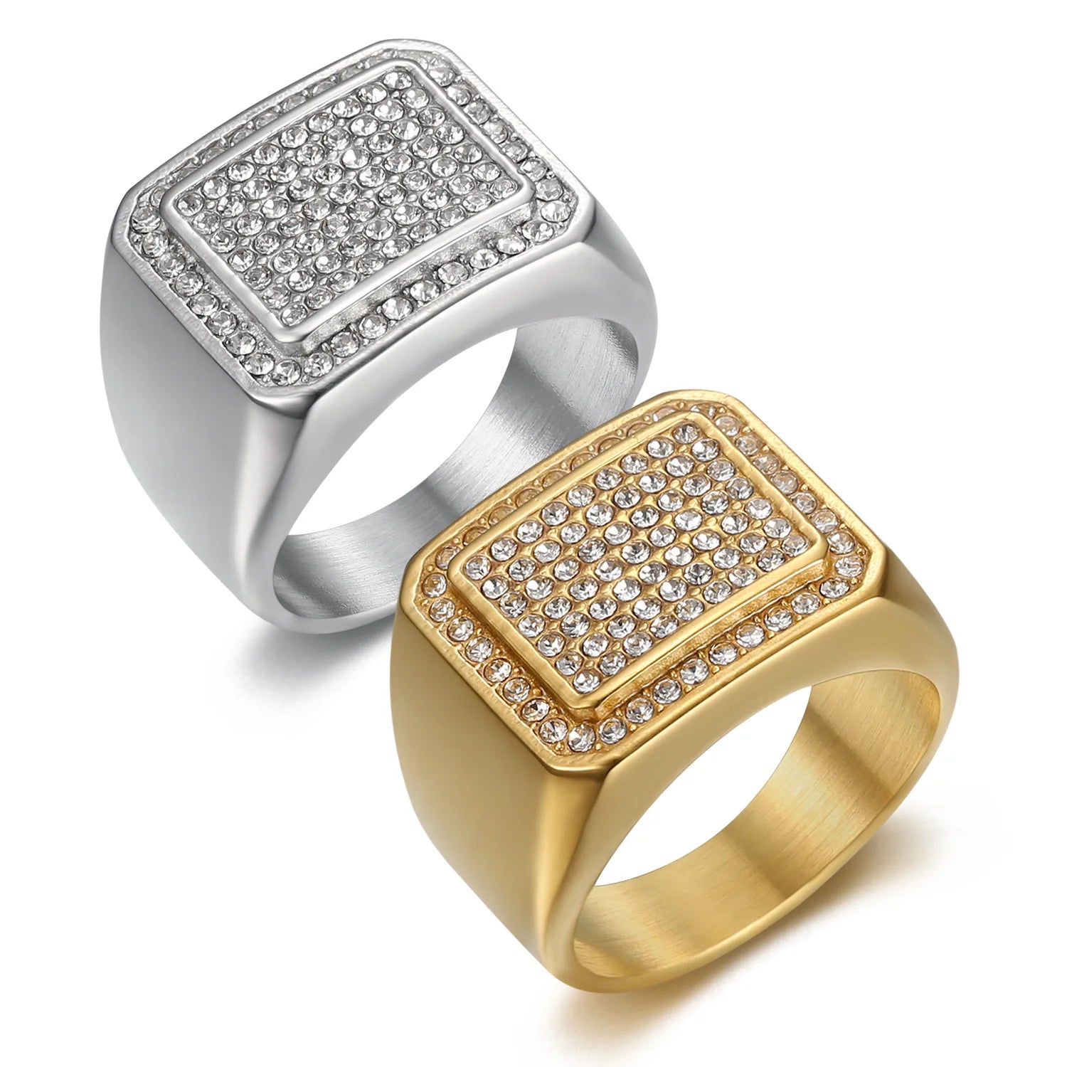 Hot Sale Hip Hop Styles Natural ZIRCON Stone Men Finger Rings Non Tarnished Stainless Steel Rings for Men
