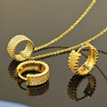 Ilona 14kGold Plated Copper Pave CZ Circle Jewelry Set Dainty Round Pendant Necklace Huggie Hoop Earrings Minimalist Women Gift