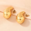 Wholesale Vintage Gold Tone Chunky Dome Drop Earrings Glossy Stainless Steel Teardrop with Zircon for Women's Parties