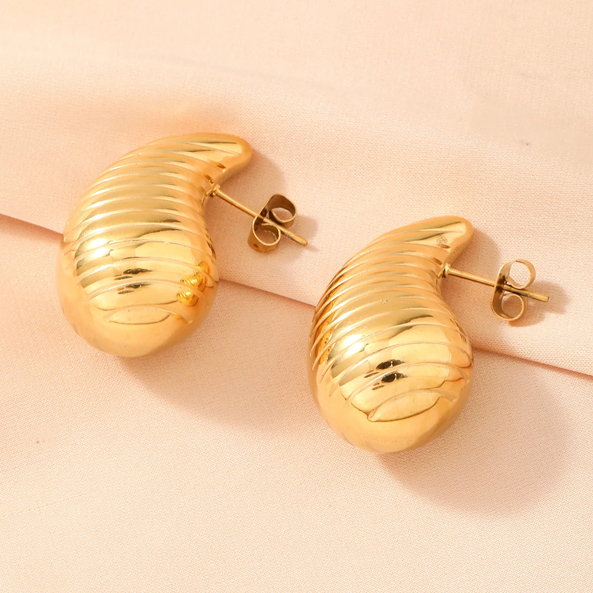 Wholesale Vintage Gold Tone Chunky Dome Drop Earrings Glossy Stainless Steel Teardrop with Zircon for Women's Parties