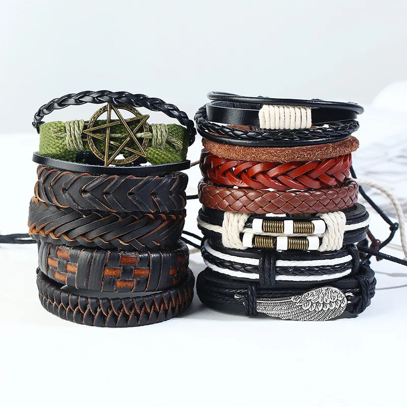 12pcs Vintage Woven Leather Bracelets Handmade Fashion Charm Bracelets for Men and Women