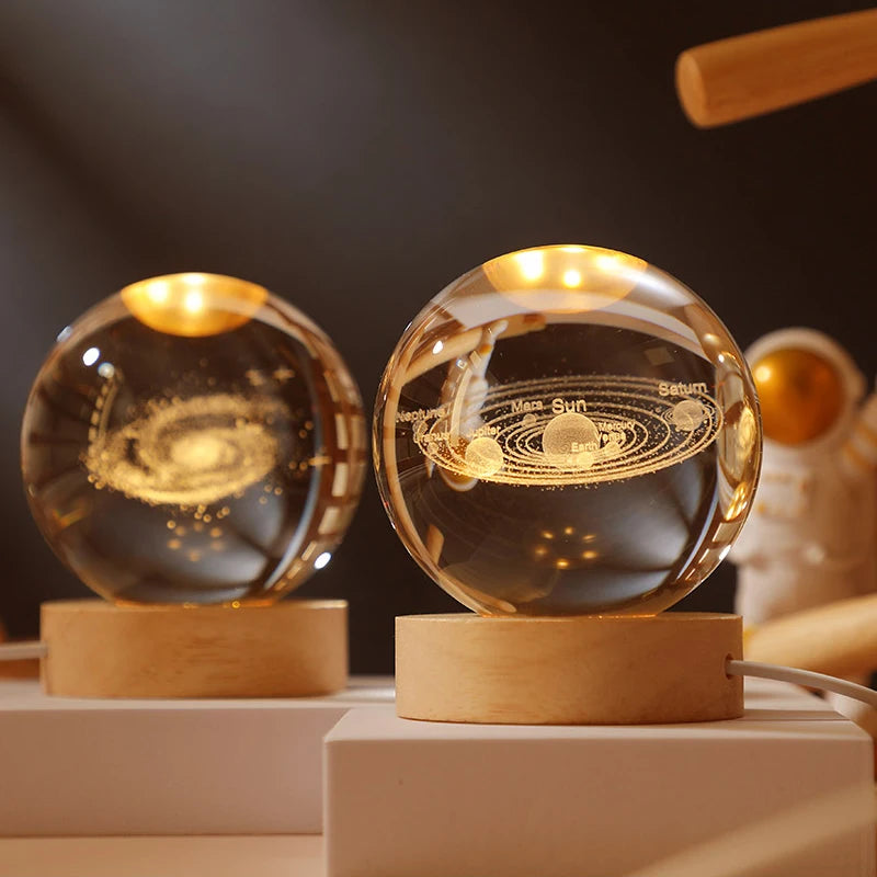 Birthday Gift 60mm Crystal 3D Laser Engraved Galaxy Solar System Planet Moon Glass Ball Night Light