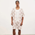Custom Design logo Hollow Out Polo Neck Summer Knitwear  Short Sleeve Cotton Crochet Cardigan Mesh Top Knitted Men Shirt