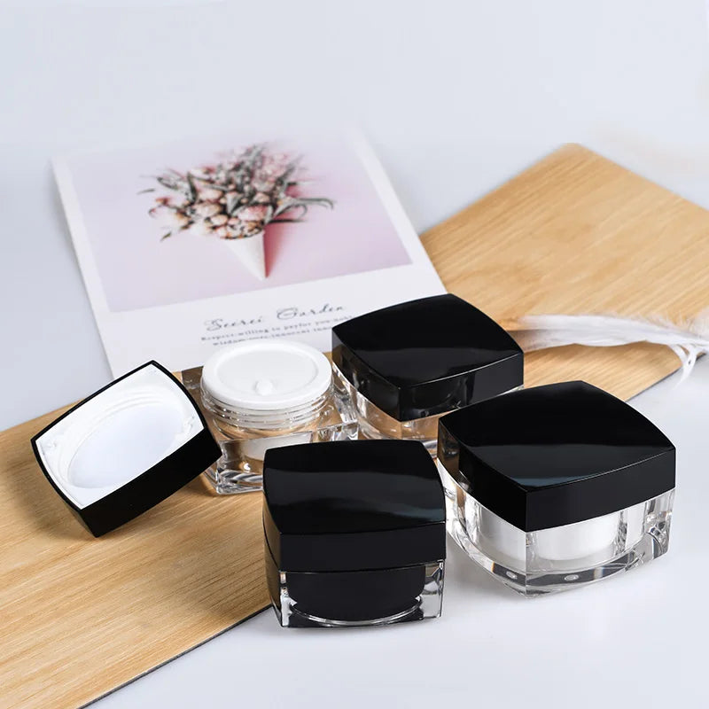 Empty Luxury square Acrylic Cosmetic Packaging 5g 10g 15g 30g 50g  Double Wall Cosmetic Black Cream Jar
