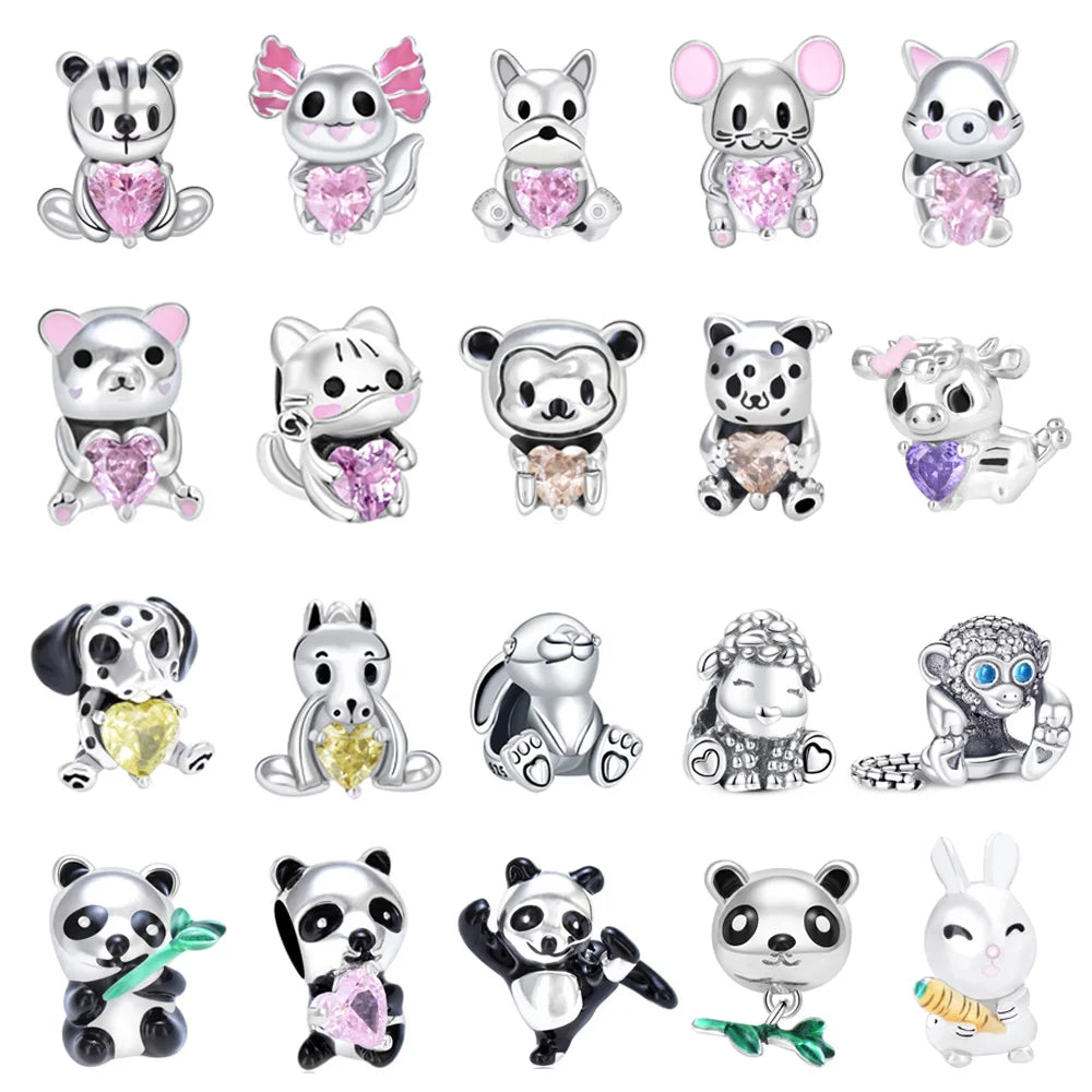 Designer S925 Sterling Silver Charm Beads DIY Bracelet Animal Series Amulet Zircon Stones Trendy Style Manufactured Accessories
