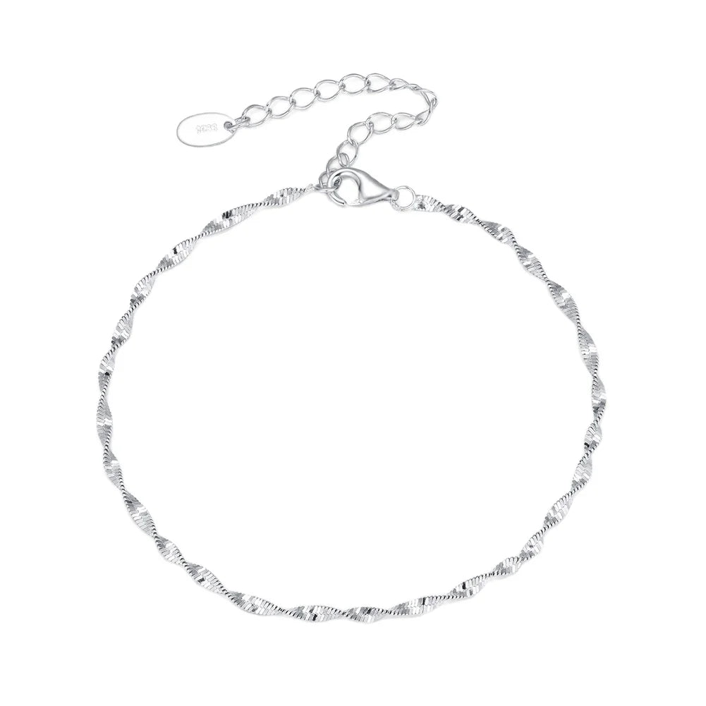 Rinntin SB182 Sparkling 2mm Width Water Wave Scales Genuine 925 Sterling Silver Chain Bracelet Jewelry