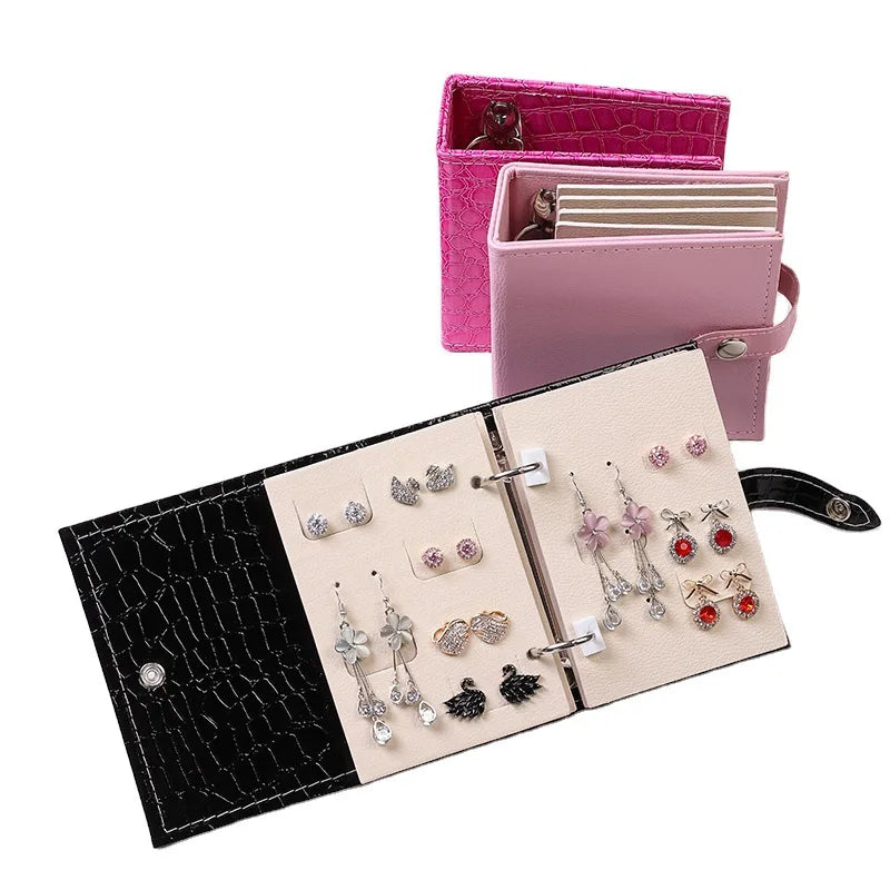 Portable Custom Logo Leather Jewelry Storage Book Small Velvet Jewellery Storage Case for Necklace Earring Organizer for Carton