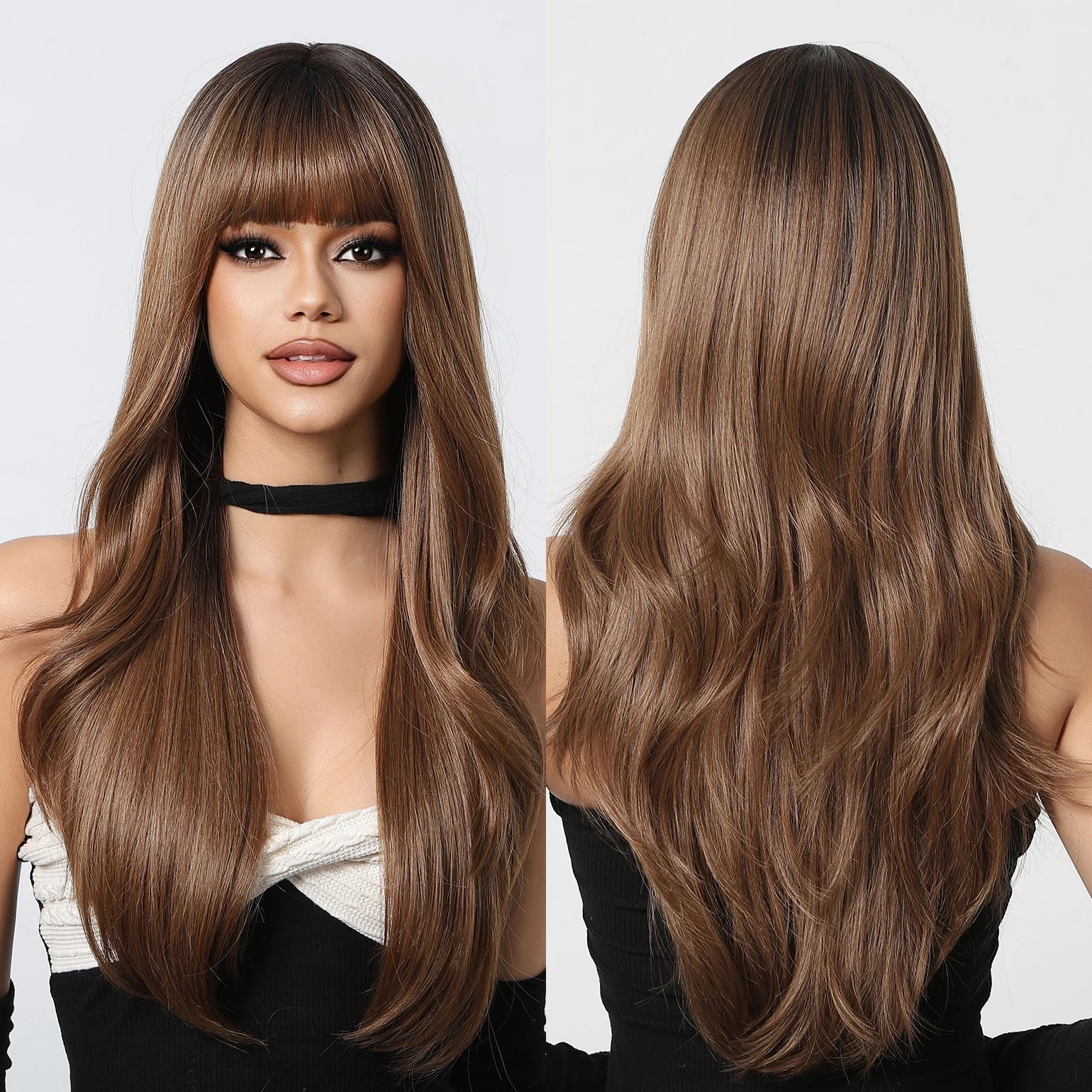 Moq1 Wholesale Synthetic Wig Natural Curly Wave Wig Deep Root Brown Soft Artificial Hair False Scalp High Temperature Resistant