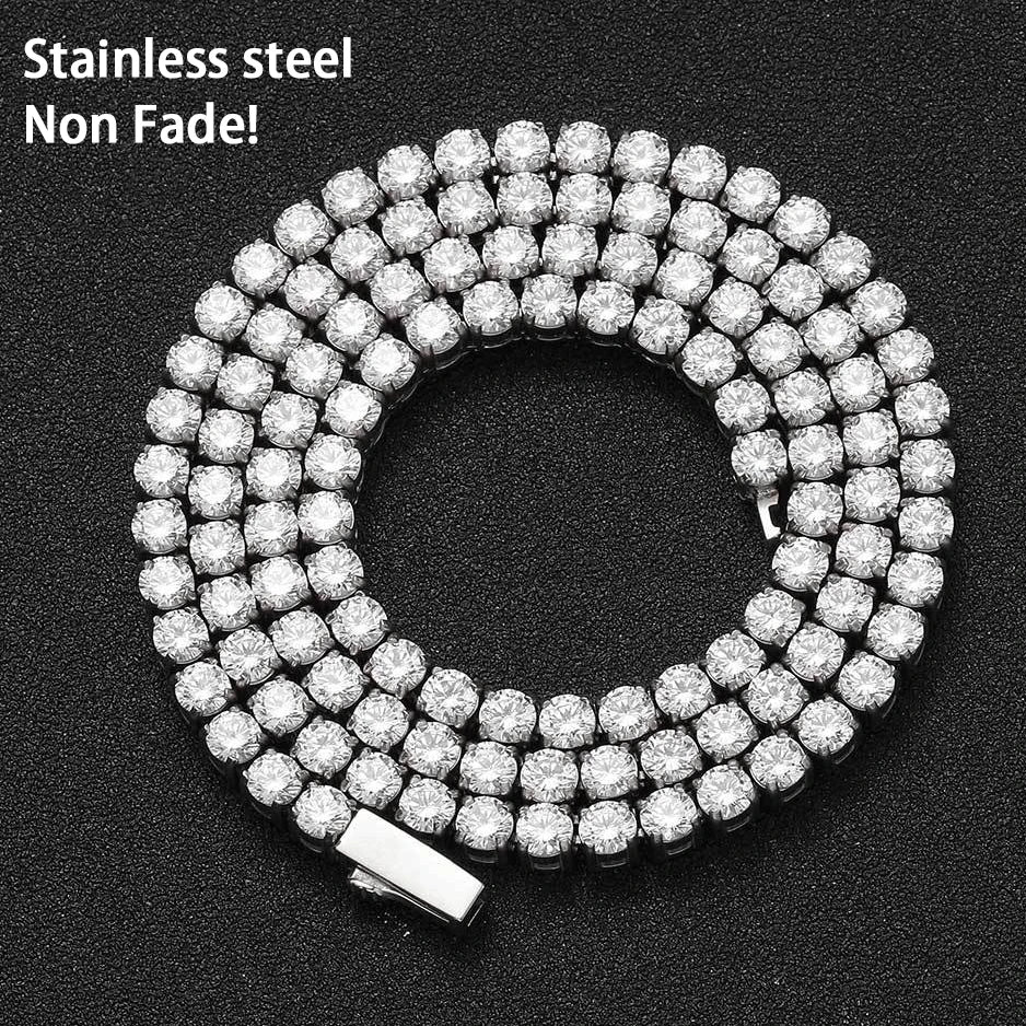 4mm Stainless Steel 5A Zircon Easy Clasp No Fade 4mm 16" 18" 20" 24" 18K Real Gold Plating Tennis Chain Iced Out Necklace