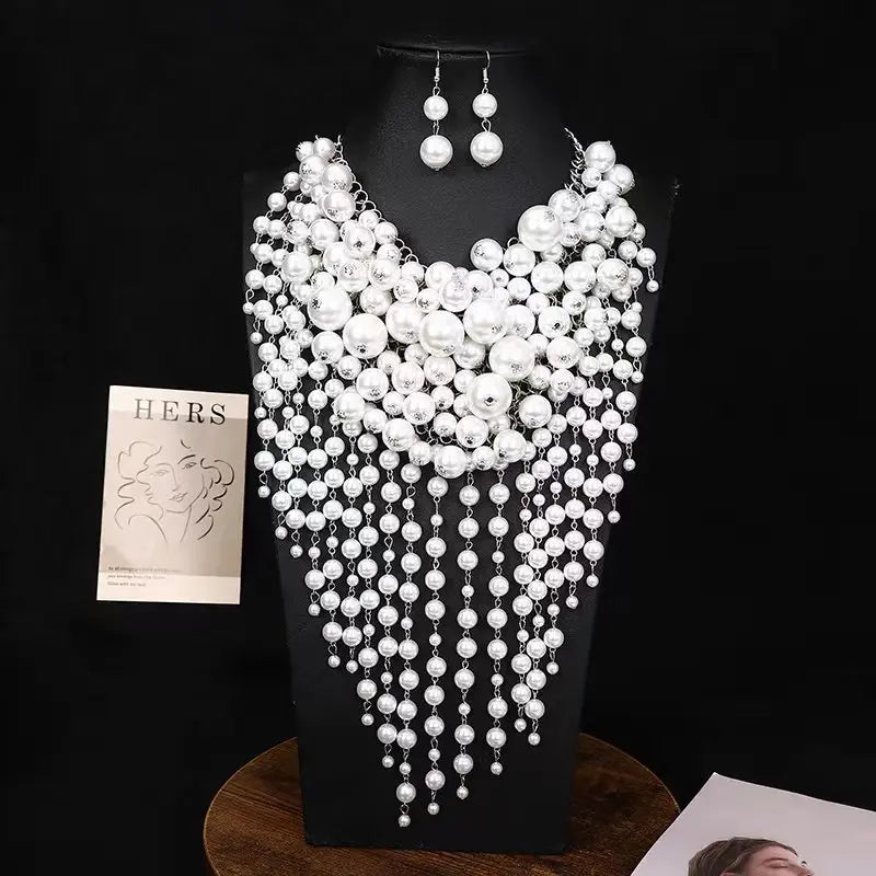 Luoyan 2026 Dress Jewelry Luxury Multilayer Pearl Collar Choker Necklace Big Pearl Handmade Statement Necklace for Women Wedding
