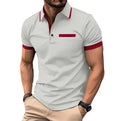 Summer Men's Casual Polo Shirt Chest Pocket Button Down Collar Business Stripe T-shirt Top