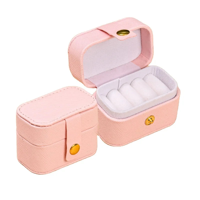 Women's Pink Small Square Design Charm Bracelet with Oval Cut Diamond-Leather Gift Jewelry for Ring Storage