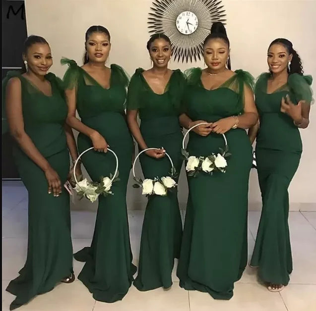 Evening Dress V-neckline Bridesmaid Dress for Women 2026 Elegant Wedding Party Green Bridesmaids Woman Gowns MB384