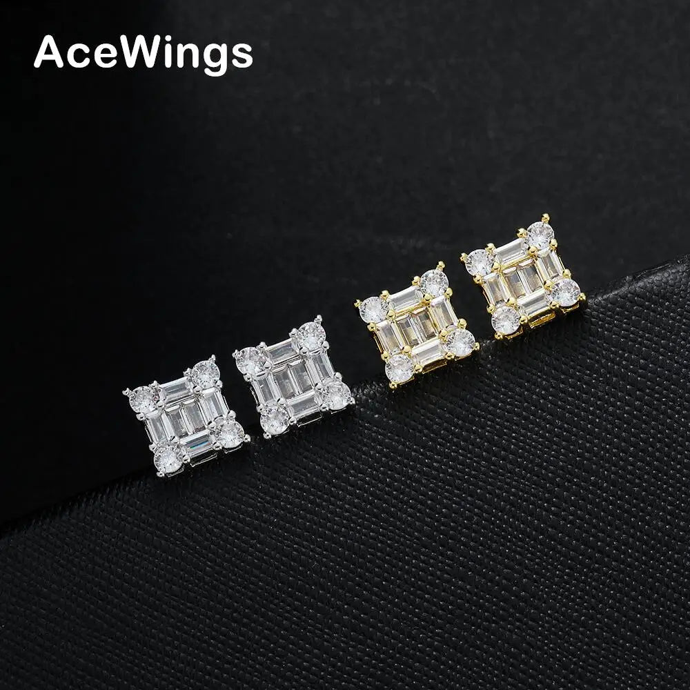 E087 Bling Bling Geometric Stud Earring for Women Brass Silver Plated Zircon Anniversary Fashion  Gift Jewelry