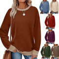 Women's Casual Fashion Pullover O-Neck Long Sleeve Loose Fit Breathable Knitted Tops with Color Block Ribbed Trim for Winter