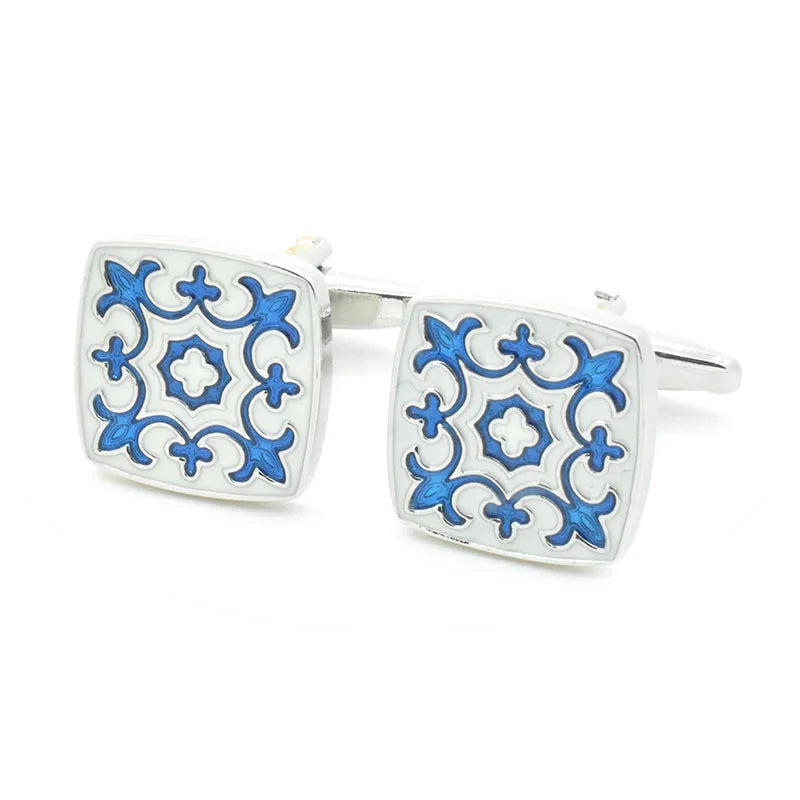 Wholesale Blue Floral Classic Elegant Cufflinks Custom Mens Suit Shirt Fashion Accessory Wedding Tuxedo Trendy Jewelry Gift