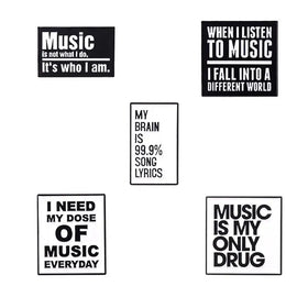 Music Slogan Brooch Lapel Pin for Music Lovers Wholesale Simple Black and White Music Pins Enamel
