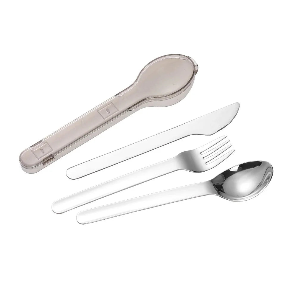 3-in-1 Portable Student Flatware Cutlery Set with Mirror Polish Case Perfect Back-to-School Gift for Children