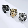 Punk Animal Shape Rings for Men 18K Gold Plated 316L Stainless Steel Black Oil Drip Hollow Tiger Head Finger Rings
