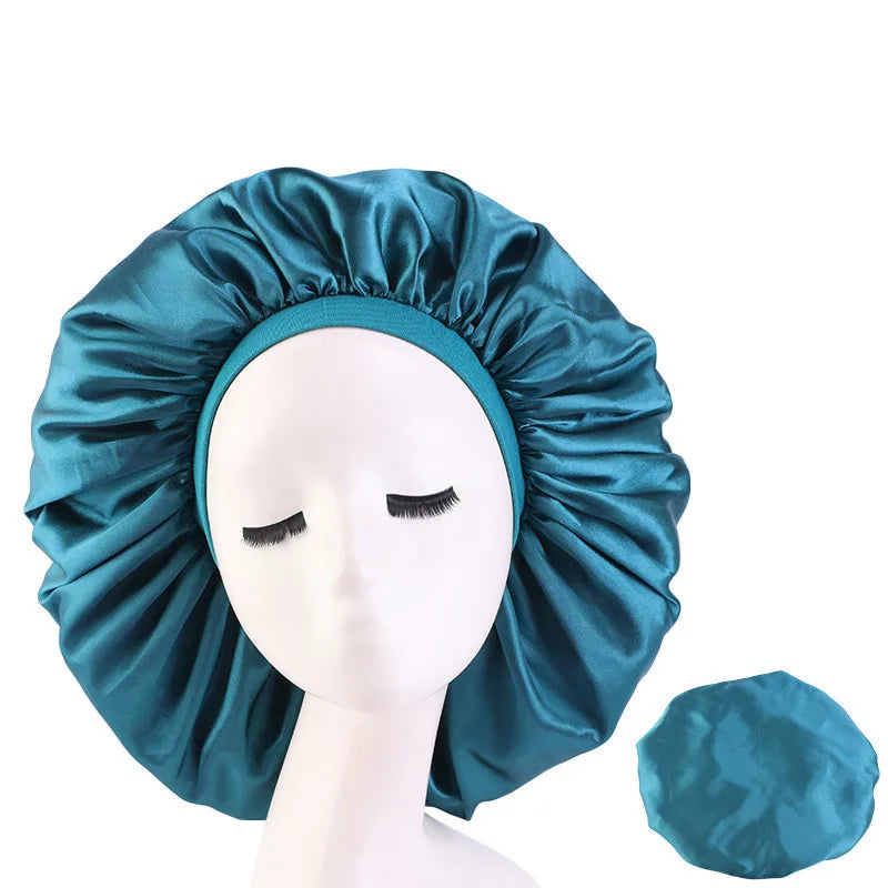 Hot Sell Large Size Women Solid Satin Sleep Cap for Curly Hair Lady Hair Hat Bonnet