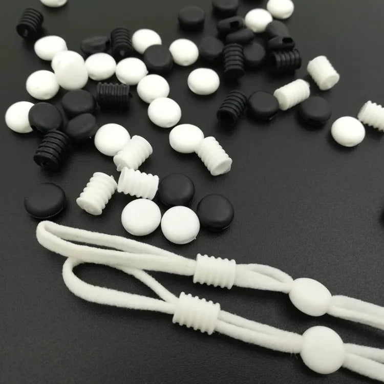 Rubber Rope Stopper White Black Cord Lock Adjuster Buckle Toggle Stopper for Earloop