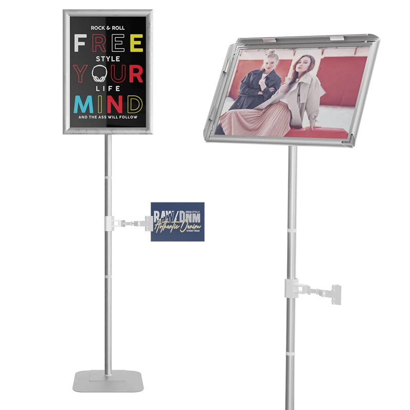 CYDISPLAY Silver Aluminum A3 Poster Display Stand Portable Adjustable Pedestal for Menu & Promotional Use