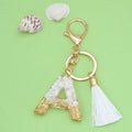 Hot Selling Cute Car Keychain White Tassel Keychain A-Z Letters Epoxy Resin Keychain