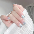 Temooi Wholesale 24Pcs ABS Finger Flower Elegant Short Square Round False Nails Press on With Nail Glue