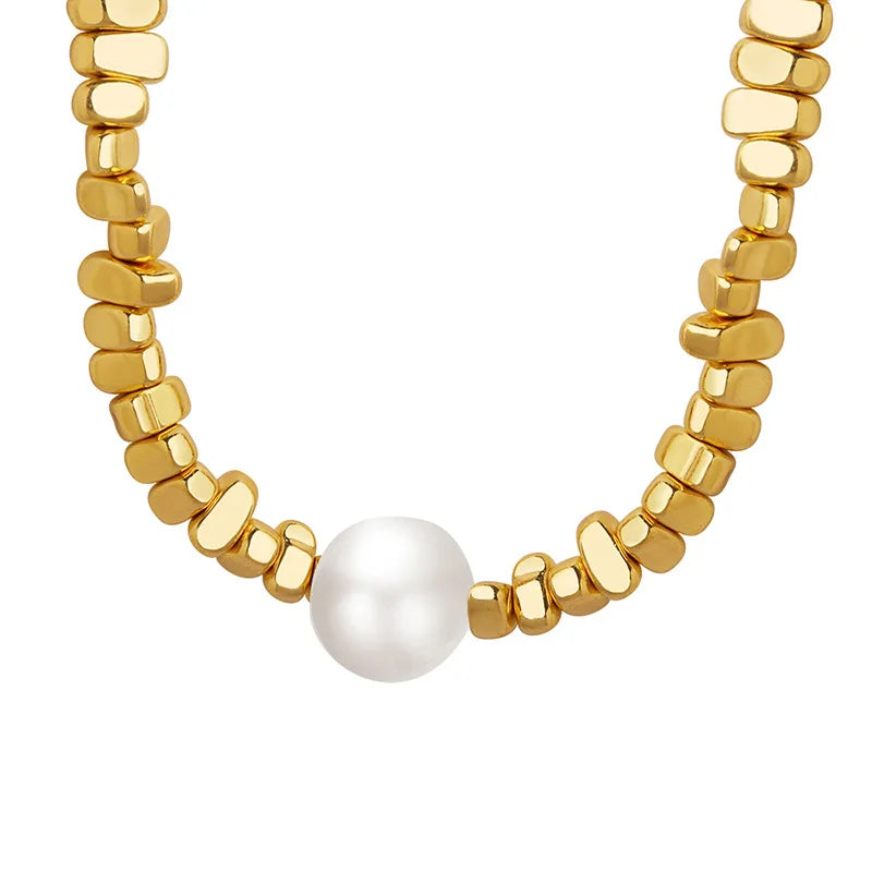 Hip-Hopl Style Personality Imitation Pearl Pendant Collarbone Chain Necklace Stainless Steel Jewelry Tarnish Free