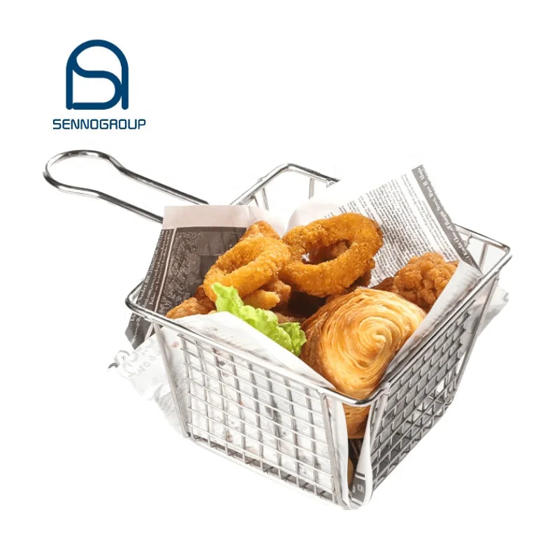 Fries Serving Baskets Rectangular Metal Iron Restaurant Fried Chicken French Fries Deep Fryer Frying Basket