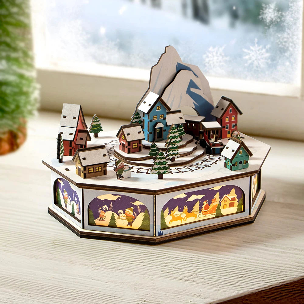 Laser-cut Wooden Christmas Village Christmas Scene Wooden Christmas Decoration Puzzle