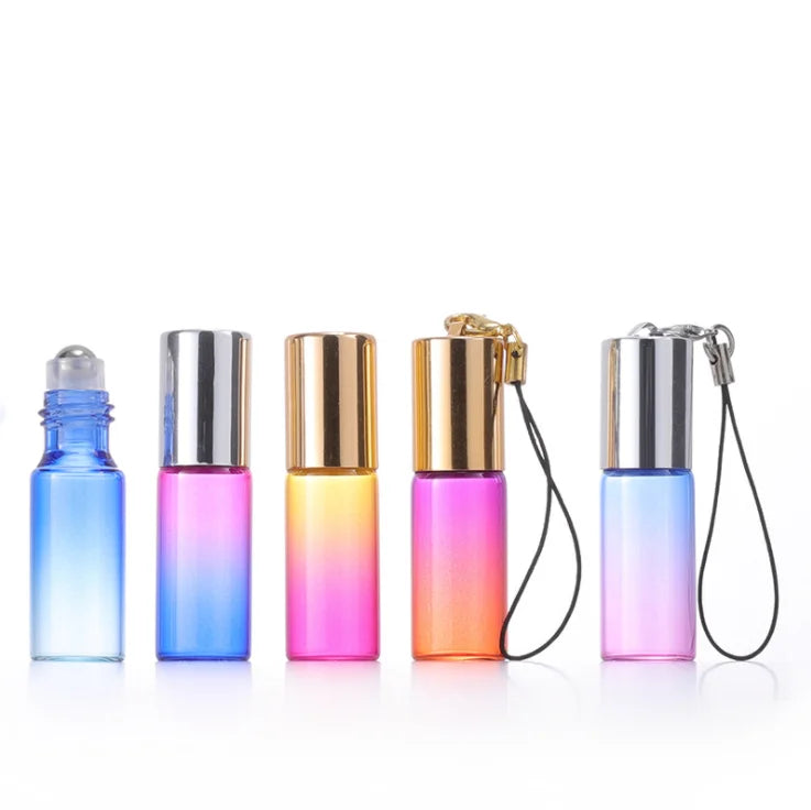 5ml Thin Gradient Perfume Glass Roll on Bottle Facial Care Metal Ball Glass Roller Essential Oil Bottle