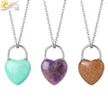 CSJA Wholesale Energy Healing Amethyst Tiger Eye Crystal Stone Heart Charm Pendant Necklace Quartz Jewellery H066