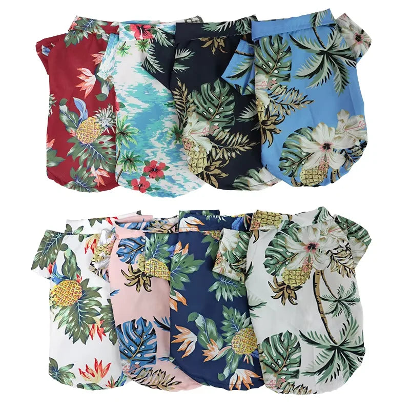 Dog Shirt Teddy Bomei Law Fighting Cat Hawaiian Style Shirt Summer Thin Section Small Dog Pet Spring and Autumn Dog Clothes