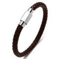Customizable Stainless Steel Braided Bracelet Titanium Plate Engraved Logo Black Personalized Men's Wrap Cuff Leather Bangle