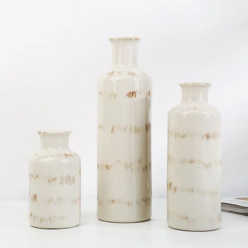 Retro Ice Cracked Ceramic Small Mouth Ceramic Vase  Rustic Home Decor Modern Farmhouse