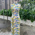 2025 New Model Exquisite Hong Kong Craft Cheongsam Chinese Summer Sleeveless Blue Dress Daily Elegant Young Sleeveless Style