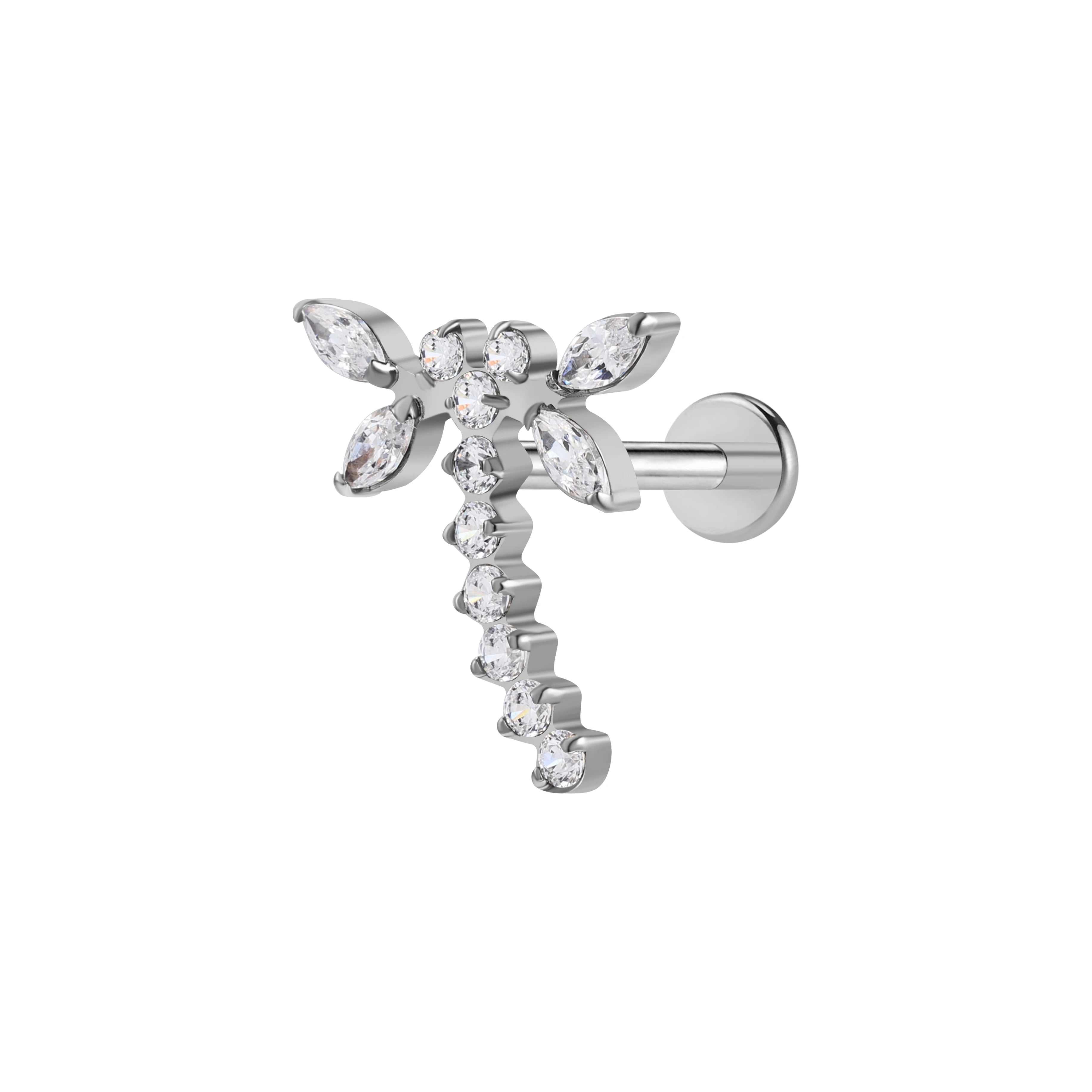 ASTM F136 Titanium Zircon Dragonfly Labret Lip Helix Piercing Jewelry 16 Gauge Internal Thread Flat Children's Wedding Party