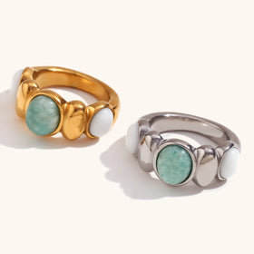 Women 18k Gold Plated 316l Stainless Steel Jewelry Amazonite Rings for Ladies