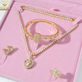 CZ Fashion Jewelry Sets Bling Party Fine Jewelry Sets White Gold Bangle Pendant Charm Luxury Jewelry Sets for Woman