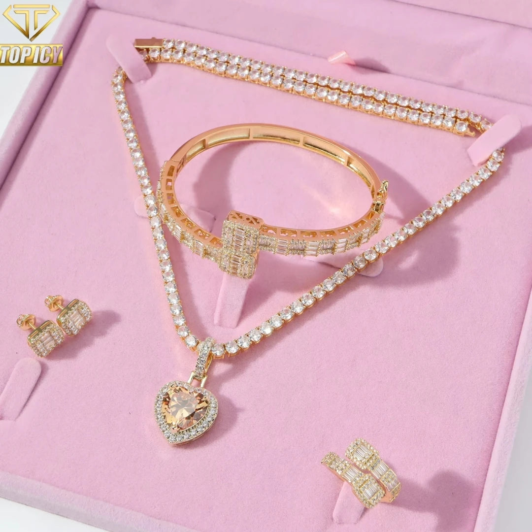 CZ Fashion Jewelry Sets Bling Party Fine Jewelry Sets White Gold Bangle Pendant Charm Luxury Jewelry Sets for Woman