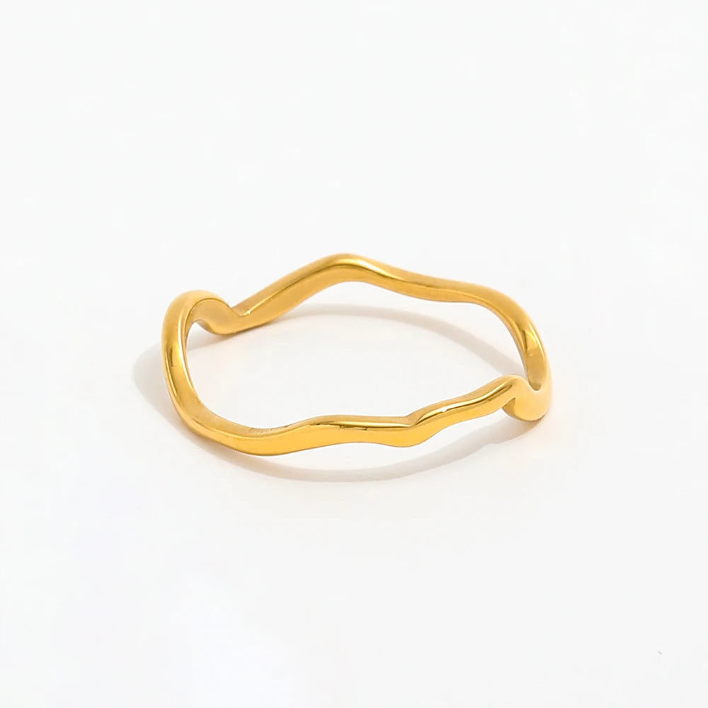 Joolim Jewelry Wholesale 18K Gold Plated Irregular Waved Stainless Steel Dainty Rings for Women Jewelry Wholesale