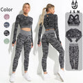 JSN Customize 2023 New Yoga Sets  Fitness Yoga Wear Seamless Work Out Set for Women Camouflage 3pcs Yoga Set Women