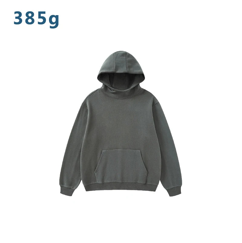 Autumn Trendy Brand Hoodie 385g Knitted Fleece High Neck Boxy Solid Silk Screen Printing & Plain Dyed